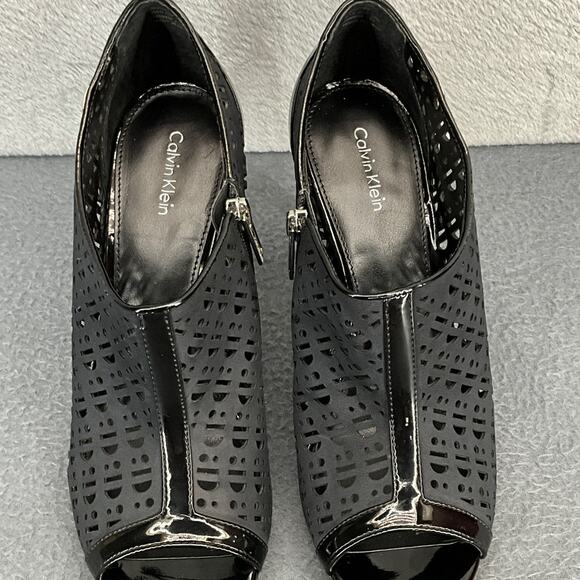 Calvin Klein Kailani Nubuck Patent Leather Black Side Zip Peep Toe Heel Women 10 - Picture 7 of 12